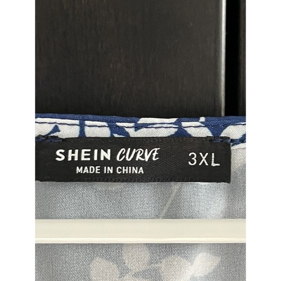 Shein Curve Blue With White Floral Print, V Neck Elastic Waist dress size 3XL - Picture 3 of 12